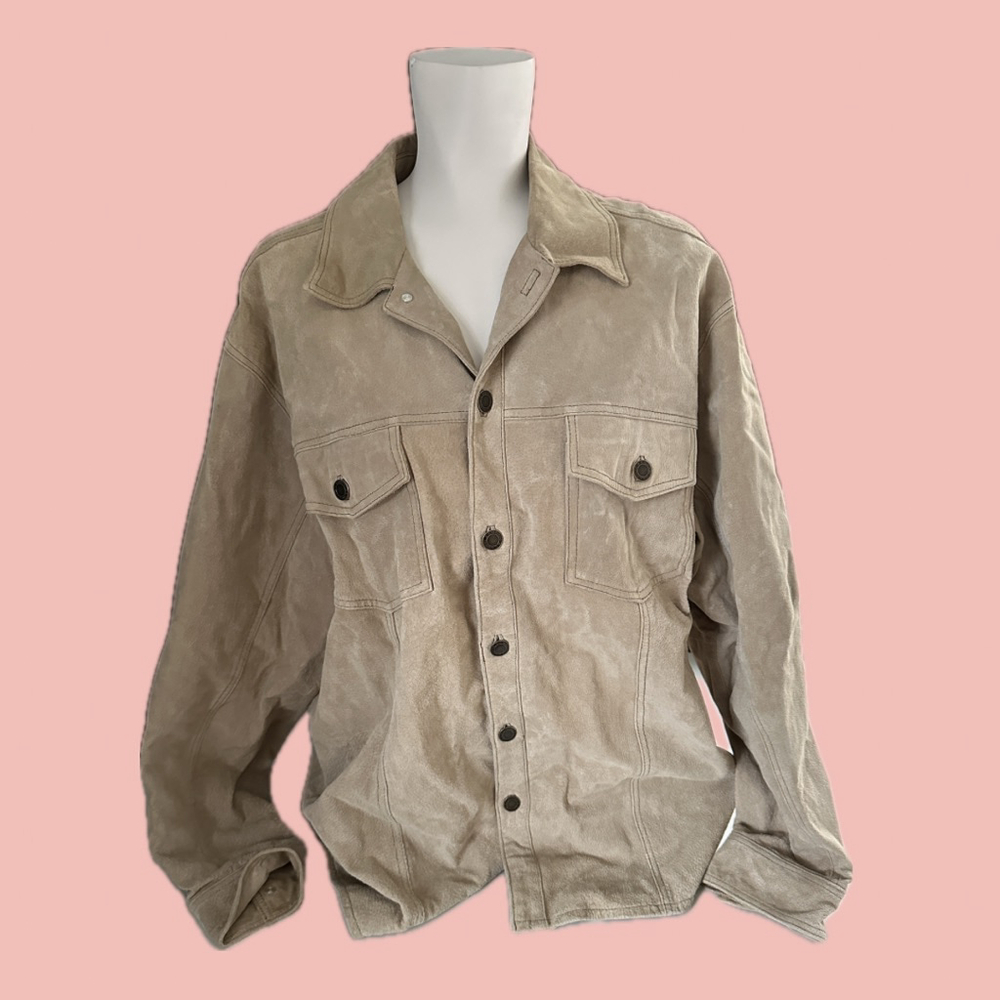 Real Suede Overshirt Jacket – Taupe Leather Shirt Coat L – B.C. Clothing